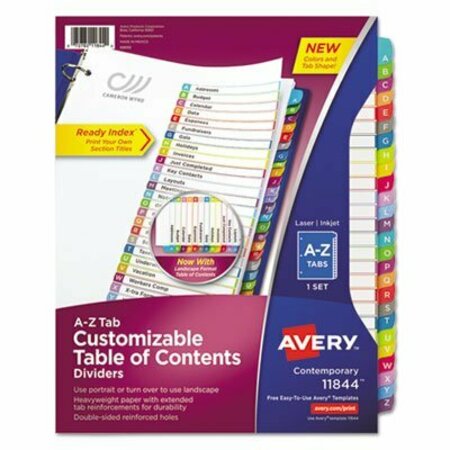 AVERY DENNISON Avery, CUSTOMIZABLE TOC READY INDEX MULTICOLOR DIVIDERS, A-Z, LETTER 11844